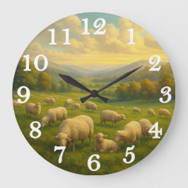 Reloj Redondo Grande Ovejas pacíficas en prado pastoral