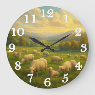 Reloj Redondo Grande Ovejas pacíficas en prado pastoral