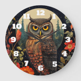 Reloj Redondo Grande Owl at Night with a Full Moon