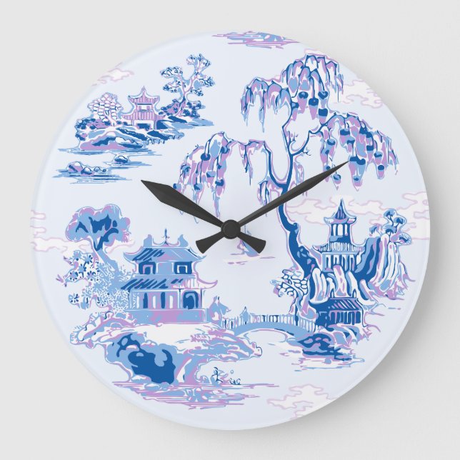 Reloj Redondo Grande Pagoda Garden in Blue and Purple (Anverso)