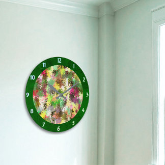 Reloj Redondo Grande Paint Splatter Autumn Color Leaves Resumen