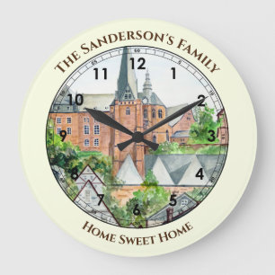 Reloj Redondo Grande Paintaje paisajístico de Marburg Altstadt Alemania