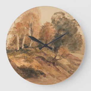 Reloj Redondo Grande Paintaje paisajístico de otoño en una granja moder