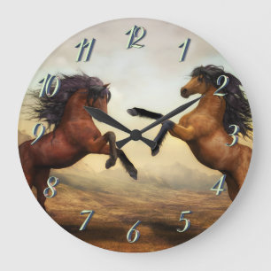Reloj Redondo Grande pair of wild horses wall clock