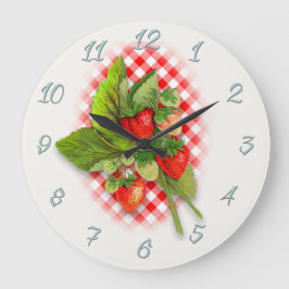 Reloj Redondo Grande País Rojo Gingham y Strawberries