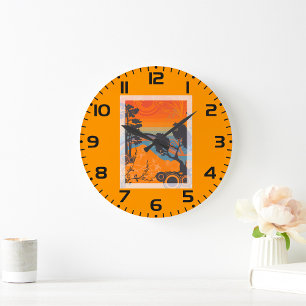 Reloj Redondo Grande Paisaje abstracto del bosque del atardecer retro