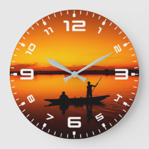 Reloj Redondo Grande Paisaje atardecer con un barco-68465