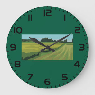 Reloj Redondo Grande Paisaje Campestre Verde