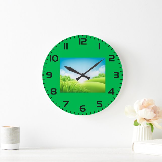 Reloj Redondo Grande Paisaje de Campo Verde Soleado (Subido por el creador)