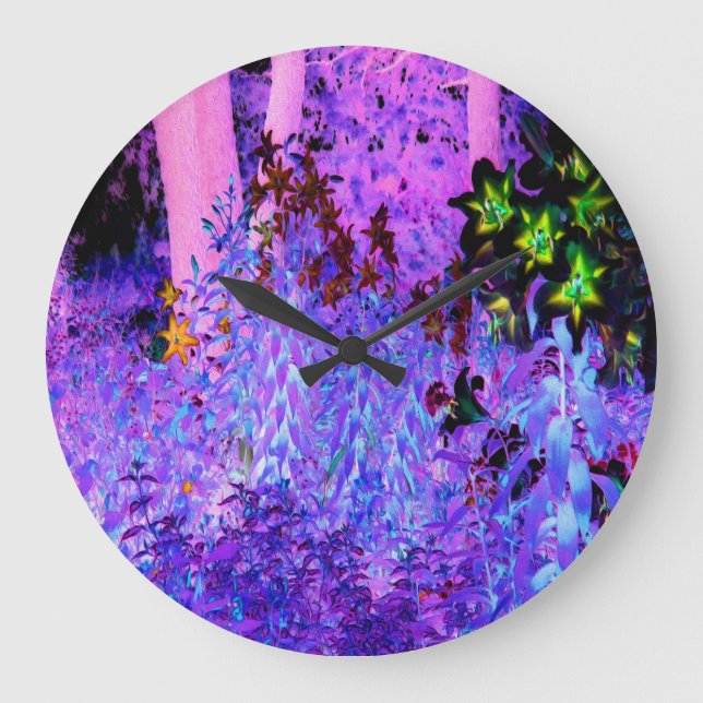 Reloj Redondo Grande Paisaje del jardín Spooky Black and Crimson Lily (Anverso)