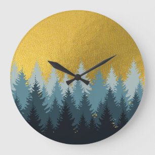 Reloj Redondo Grande Paisaje dorado de los árboles forestales
