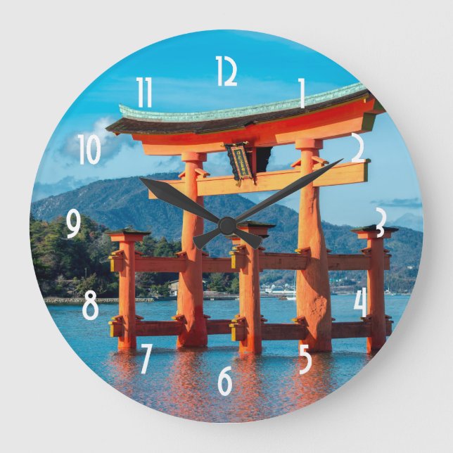 Reloj Redondo Grande Paisaje escénico con la puerta de Torii del (Anverso)