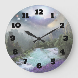 Reloj Redondo Grande Paisaje escénico de la fantasía con los ríos y las