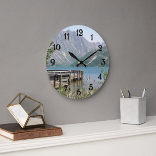 Reloj Redondo Grande Paisaje escénico de lago y montañas