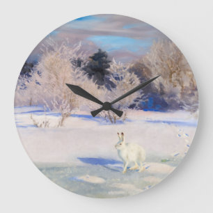 Reloj Redondo Grande Paisaje invernal con liebre blanca de B. Liljefors