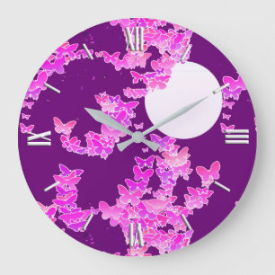 Reloj Redondo Grande Paisaje lunar con mariposas - orquídea, amatista