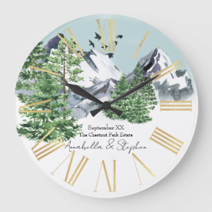 Reloj Redondo Grande Paisaje montañoso nevado con árboles de bosque de 