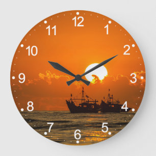 Reloj Redondo Grande Paisaje natural Atardecer con Barco-68465