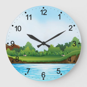 Reloj Redondo Grande Paisaje natural con tanque del río-22805