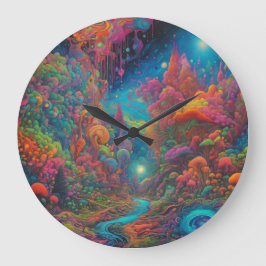 Reloj Redondo Grande Paisaje psicodélico 