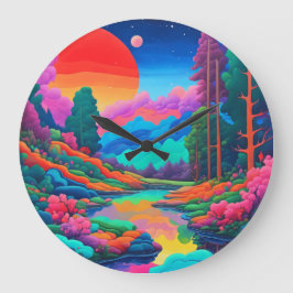 Reloj Redondo Grande Paisaje psicodélico arte verde rosa