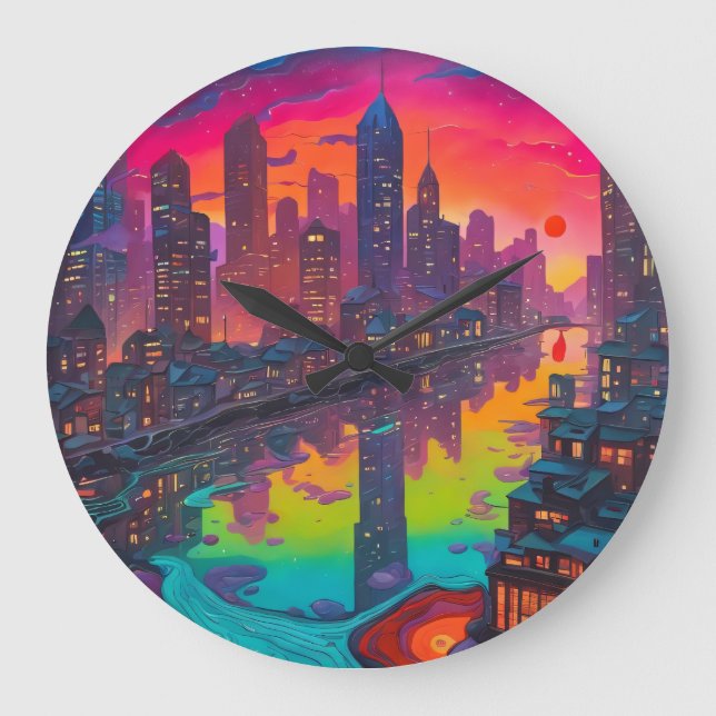 Reloj Redondo Grande Paisaje Psicodélico Oscuro (Anverso)