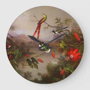 Reloj Redondo Grande Paisaje tropical con 10 Hummingbirds Heade