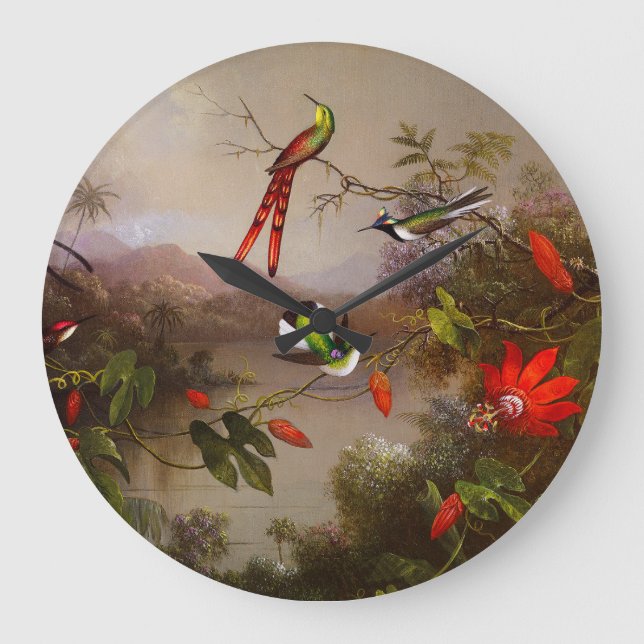 Reloj Redondo Grande Paisaje tropical con 10 Hummingbirds Heade (Anverso)