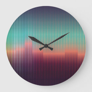 Reloj Redondo Grande Paisaje urbano digital, cuadrados coloridos.