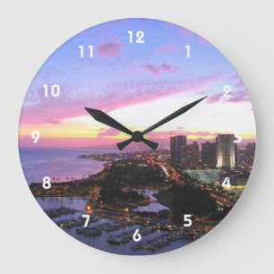 Reloj Redondo Grande Paisaje urbano honolulu puesta de sol en Hawái