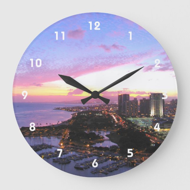 Reloj Redondo Grande Paisaje urbano honolulu puesta de sol en Hawái (Anverso)