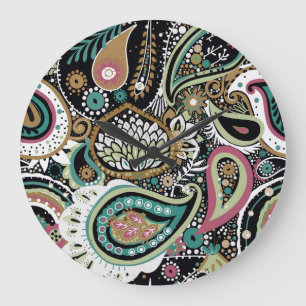 Reloj Redondo Grande Paisley asiático: diseño moderno y sin fisuras.