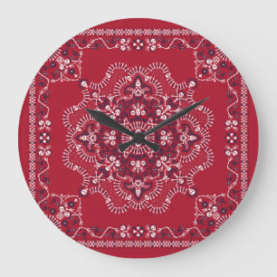 Reloj Redondo Grande Paisley, calaveras, bandana, diseño cuadrado.