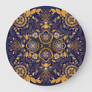 Reloj Redondo Grande Paisley Elegance: Patrón de diseño textil