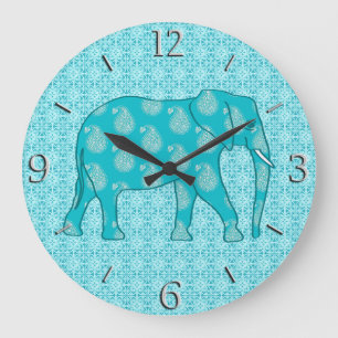 Reloj Redondo Grande Paisley elephant - turquoise and aqua