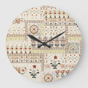 Reloj Redondo Grande Paisley floral mogol: Elegancia digital étnica.