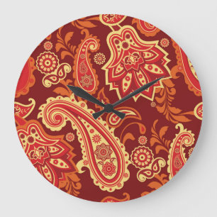 Reloj Redondo Grande Paisley, flores: patrón ornamental sin costura