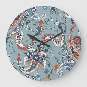 Reloj Redondo Grande Paisley indio de moda: fondo sin costura.