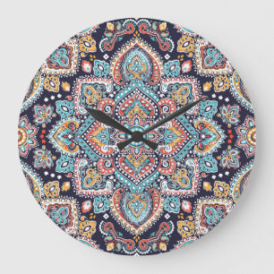 Reloj Redondo Grande Paisley indio: Patrón de Mandala étnica