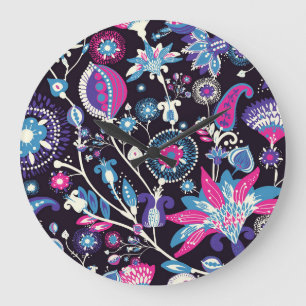 Reloj Redondo Grande Paisley moderno: patrón oriental tradicional.