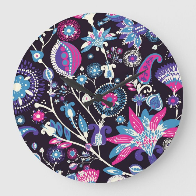 Reloj Redondo Grande Paisley moderno: patrón oriental tradicional. (Anverso)