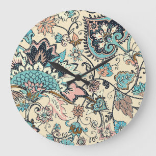 Reloj Redondo Grande Paisley Oriental: Elegancia Textil Estilizada.