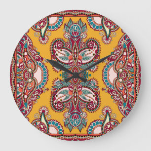 Reloj Redondo Grande Paisley Ornamental Floral: Bandanna Tradicional