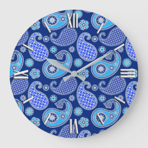 Reloj Redondo Grande Paisley pattern, cobalt blue and white