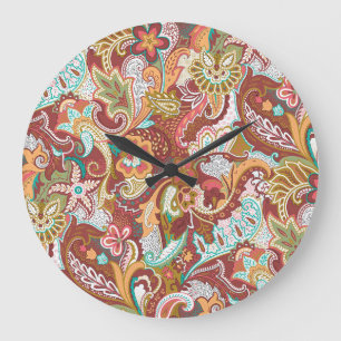 Reloj Redondo Grande Paisley sin soldadura: elegante patrón de fondo.
