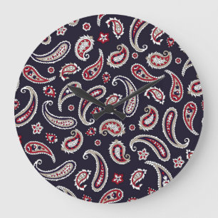 Reloj Redondo Grande Paisley tradicional india, patrón marino.