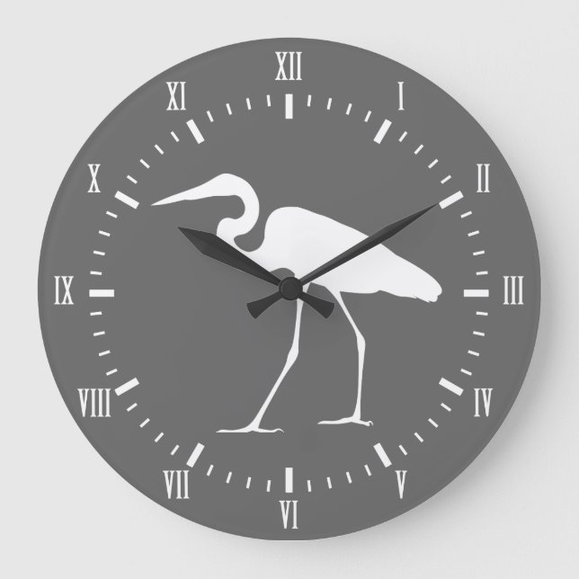 Reloj Redondo Grande Pájaro blanco costero elegante y gris del Egret (Anverso)