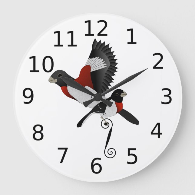 Reloj Redondo Grande Pájaro cardenal Rosa Grosbeak (Anverso)