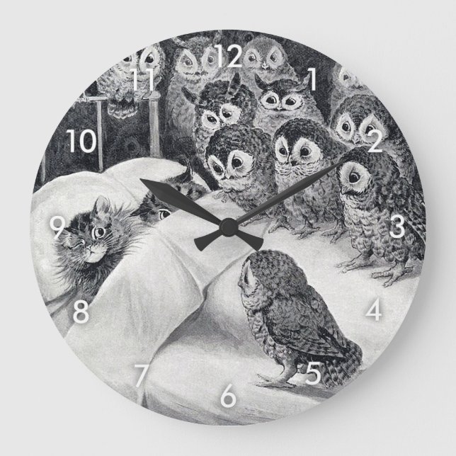 Reloj Redondo Grande Pájaro de búho gato, Louis Wain (Anverso)