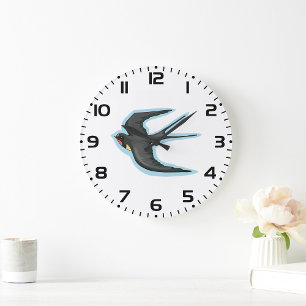 Reloj Redondo Grande Pájaro Golondrina Volando
